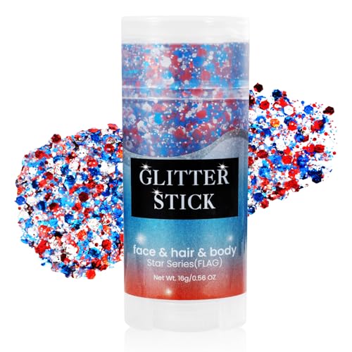 Mysense Red White and Blue Patriotic Glitter Stick - 08# 4th of July USA Flag Makeup & Body Accessories