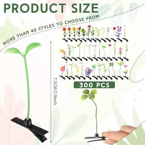 Tigeen 300 Pieces Bean Sprout Hair Clip Funny Plant Hairpins Little Grass Sprout Clips Flower Butterfly Mushroom Hair Accessories Barrettes Headwear for Women Party