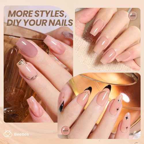 Beetles Fall Gel Nail Polish Set - 6 Colors Nude Brown Jelly Neutral Gel Polish Kit Sheer Transparent Effect Soak Off UV DIY French Nail Art Manicure Gifts for Women