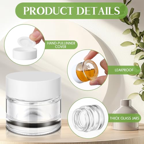 Norme 140 Pack 10ml Glass Cosmetic Jars with Lids, Refillable Sample Containers for Lip Balm, Cream, Lotion, Travel Size, Inner Liner, Wide Mouth(White)