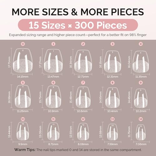 MelodySusie 300Pcs Extra Short Ballerina Nail Tips - Clear Acrylic