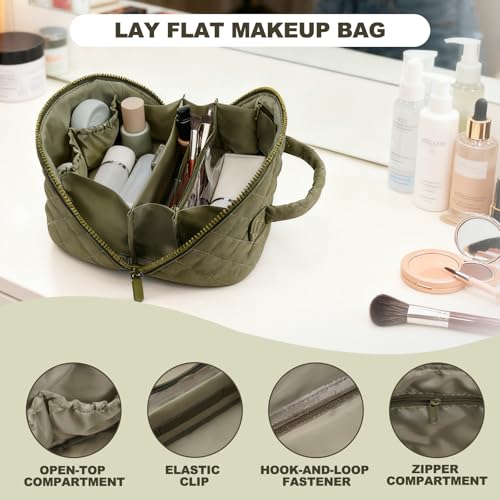 Quilted Puffer Makeup Bag - Waterproof Travel Organizer for Women