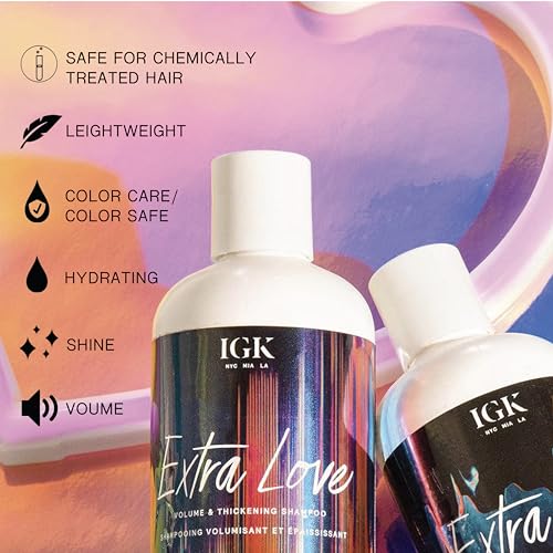 IGK EXTRA LOVE Volume & Thickening Shampoo & Conditioner Set | Volume + Scalp Balance + Oil Balance | Vegan + Cruelty-Free | 8 oz (Pack of 2)