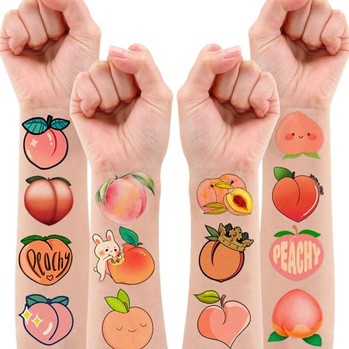 96Pcs Peach Temporary Tattoos for Kids Birthday Party Favors