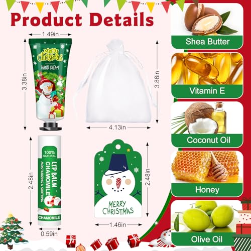 60 Pack Christmas Hand Cream and Lip Balm Set, Stocking Stuffers for Women, Bulk Hand Lotion for Christmas Gifts, Christmas Party Favors, Party Supplies and Christmas Decorations