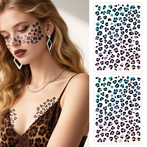 Leopard Print Temporary Tattoos - 2Pcs Waterproof Face & Body