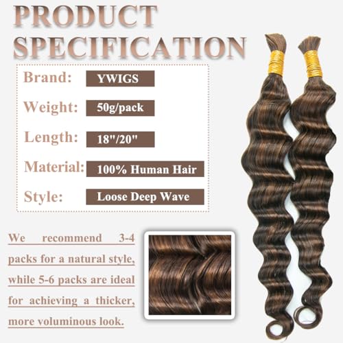 Bulk Human Hair for Braiding - 50g Loose Deep Wave, #4/30