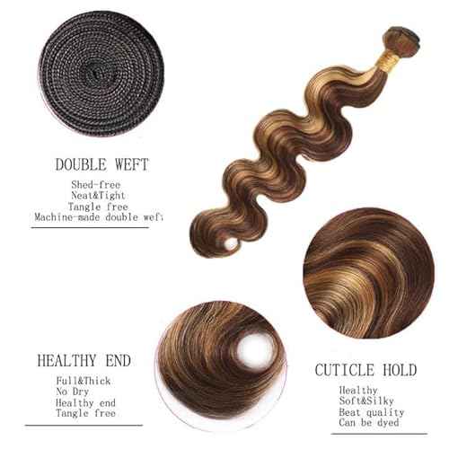 P4/27 Highlight Blonde Bundles Human Hair Body Wave Bundles Human Hair 20 20 20 Inch Brazilian Hair 3 Bundle Brown Unprocessed Virgin Remy Hair Extensions 50 Gram Per Bundle