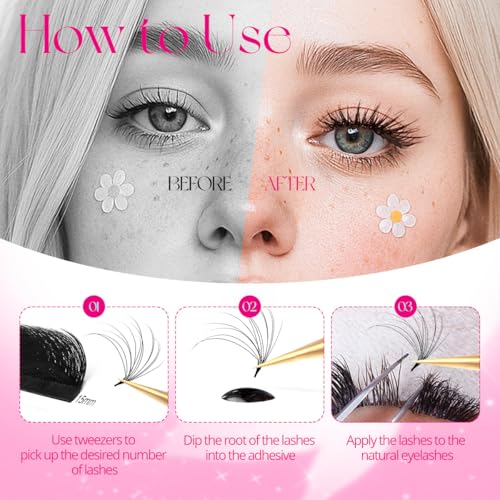 3D Effect Easy Fan Volume Lash Extensions Fluffy Rapid Volume Blooming Eyelash Extensions Self Fanning Eyelash Extensions(0.05-D-8-15mm)