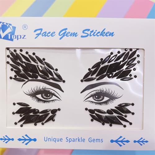 Black Rhinestone Face Jewels | Festival Body Gems Sticker