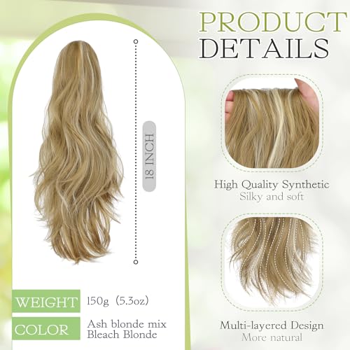 18" Claw Clip Ponytail Extension Wavy Synthetic Hair