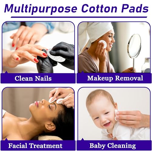 Premium Cotton Pads for Face, 600 Count Round Makeup Remover Pads, 100% Pure & Natural Organic Cotton Rounds, Lint-Free Facial Pads Cleansing Cotton (100 Count (Pack of 6))