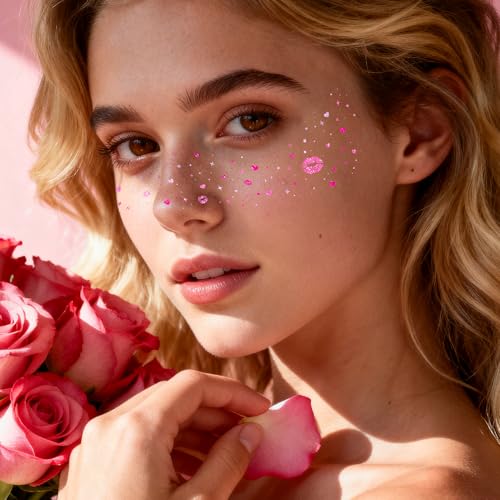Cerlaza Valentine's Day Temporary Tattoos, 40 Pcs Glitter Heart Stickers