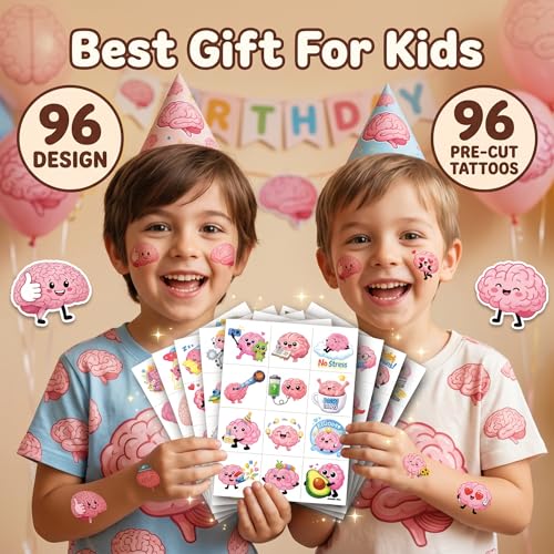 96pcs Brain Temporary Tattoos for Kids - Educational Science Stickers