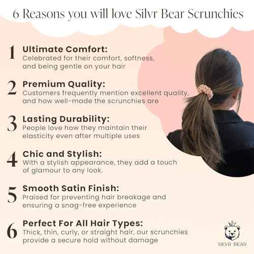 SILVR BEAR Luxury Satin Scrunchies, Satin Hair Ties for Thick, Thin & Curly Hair, Scrunchies for Women, Girls & Men Softer than Silk Hair Ties (Skinny Rose)