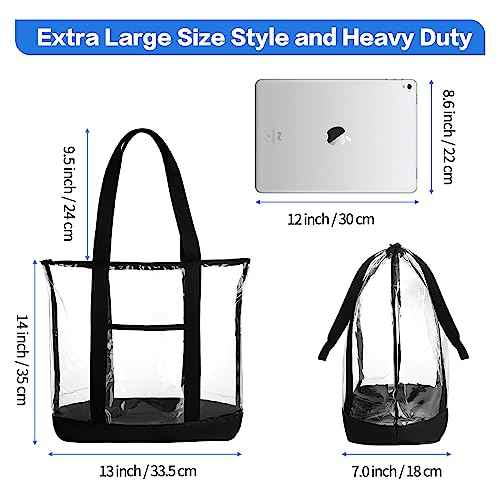 HAOGUAGUA Extra Large Clear Cosmetic Toiletry Makeup Travel Bag, Waterproof Transparent Plastic PVC Tote Shoulder Bag with Handles (BLACK)