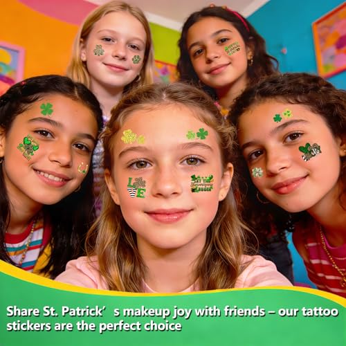 128Pcs St Patricks Day Tattoos Adult Shamrock Face Stickers for Women Irish Face Temporary Tattoo St Pattys Day Accessories for Irish Party Decor(st128)