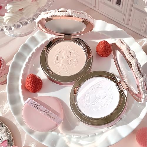 Strawberry Cupid Pressed Powder,All Day Makeup & Setting Backed Powder,Smooth Brighten Oil-Control Compact with Mirror and Puff,Pore Blurring Backed Powder,0.34 oz(02 Ivory Beige)