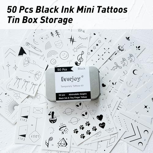 Everjoy Minimalist Temporary Tattoos for Women - 50 Pcs Boho Finger Tattoos