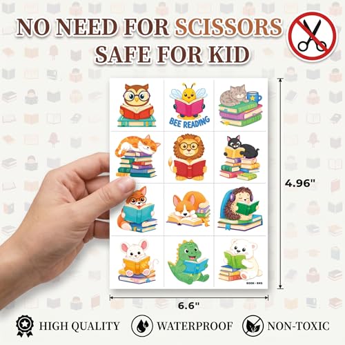96 PCS Reading Temporary Tattoos for Kids - Book Themed Party Favors