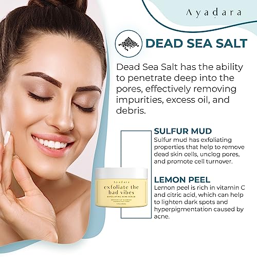 Exfoliating Acne Scrub, 4 fl oz(118 ml), Exfoliating Acne Face Wash, Natural Facial Scrub for Severe and Hormonal Acne, Facial Acne Scrub for Teens, Women, Men, and Adults, 120-Day Supply