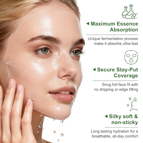 Clean Beauty Facial Sheet Mask, Hydrating Face Mask with Cactus & Centella Asiatica, 24HR Long-Lasting Moisture, Fragrance-Free Gentle for Sensitive Dry Skin, 4 Count