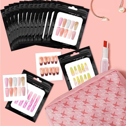 100PCS Holographic Press on Nail Packaging Bags with Cardboard