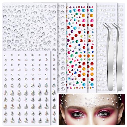 2 sets face gems, festive jewelry, hair accessory gems,pearl for face£¬gemstone self adhesive face£¬eyes, makeup, body adornment, essential items for party sparkle and style transformation