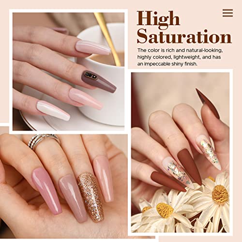 20 Colors Dip Powder Nail Kit Starter, AZUREBEAUTY Classic Nude Collection Glitter Pink Neutral Chocolate Brown Skin Tone Dipping Powder Liquid Set with Top/Base Coat French Nail Art Manicure DIY