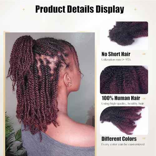 Afro Kinky Bulk Human Hair, 4C, 50g/pack, Braiding Hair for Mini Twists and Sister Locs (#1b/99j 18inch)