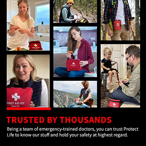 Protect Life First Aid Kit for Home/Business, HSA/FSA Eligible Emergency Kit | Mini Travel First Aid Kit | Camping First Aid Kit Hiking | Small First Aid Kit for Car | Survival Medical Kit - 100pcs