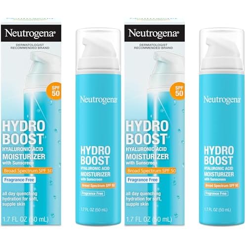 Neutrogena Hydro Boost Hyaluronic Acid Face Moisturizer with Broad Spectrum SPF 50 Sunscreen,Non-Greasy,Fragrance Free Daytime Facial Moisturizer to Hydrate & Soothe Dry Skin,1.7 fl. oz,(Pack of 2)