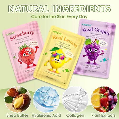 60 Pack Fruit Theme Face Mask for Kids, Easter Basket Stuffers, Sheet Hydrating Face Masks Skincare for Teens Women, Skin Care for Kids, Spa Party Supplies and Bulk Birthday Gifts for Girls
