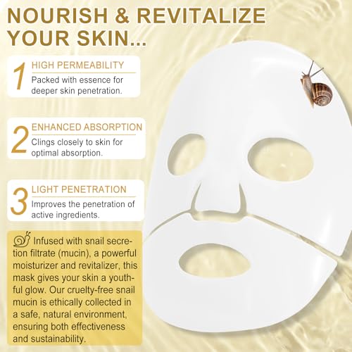 Snail Mucin Sheet Mask with Snail Mucin Serum, Hydrogel Collagen Face Mask, Overnight Hydrating Moisturizer Facial Masks Skincare Korean (4ea)