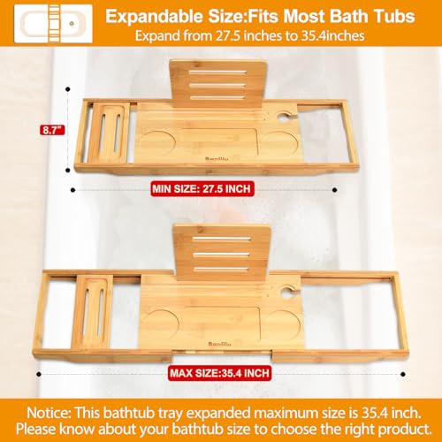Expandable Bamboo Bathtub Tray with Non-Slip Grips