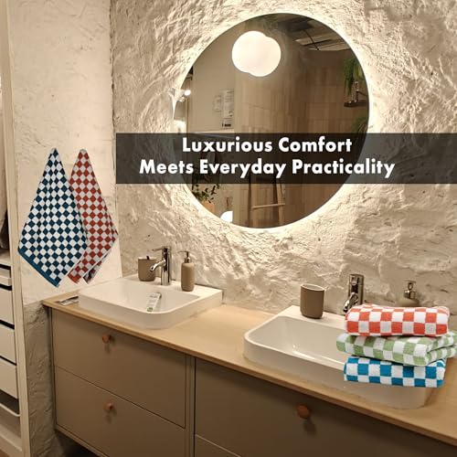 5 Pack 13 x 29 Inch Decorative Face Towels and Hand Towels, 100% Cotton, Ultra-Soft, Highly Absorbent, with Stylish Checkered Pattern Perfect for Bathroom, Kitchen, Pool, Yoga, Travel, and Gym.