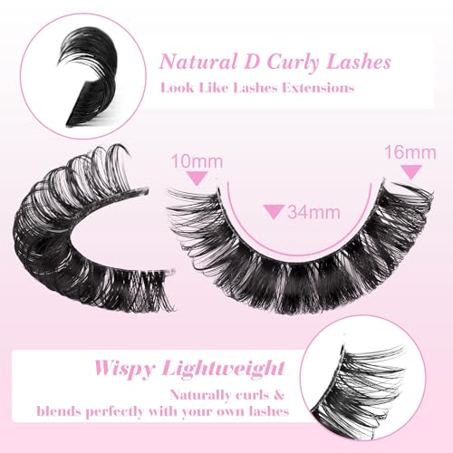 Newcally Cat Eye Mink Lashes - 16MM Wispy D-Curl (10 Pairs)