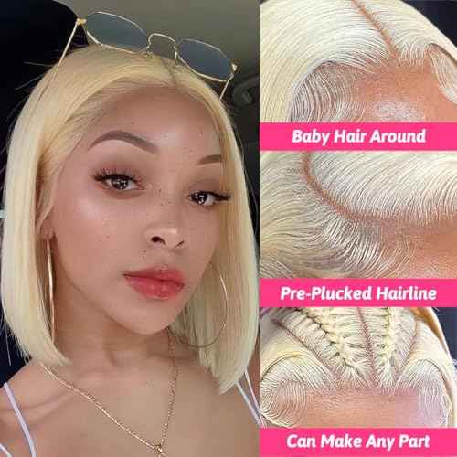 Blonde Bob Wig Human Hair 200% Density 613 Bob Wig Human Hair 10 Inch 613 13x4 Hd Lace Frontal Wig Pre Plucked With Baby Hair