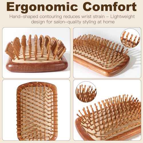 2-Piece Bamboo Hair Brush Set for Hair Growth (Oval & Square) - Natural Wooden Scalp Massage Brush with Bamboo Bristles,Detangling Hairbrush for Women,Men,All Hair Types - Ergonomic Handle