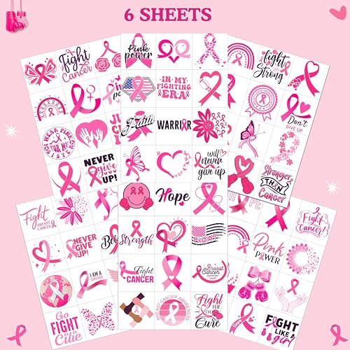 72 Breast Cancer Awareness Temporary Tattoos, Pink Stickers