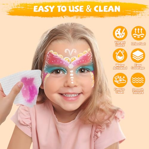 12-Color Water Activated Face Paint Kit with Brushes & Stencils
