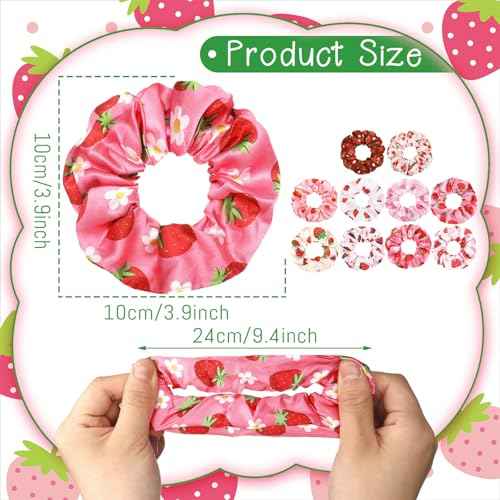 80 Pcs Summer Strawberry Satin Hair Scrunchies for Women Fruit Party Favors Silk Hair Ties Elastic Bands Ropes Ponytail Holders Ties Accessories Summer Wedding Party