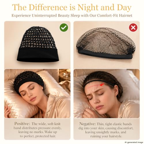Hair Net for Sleeping Women, 2 Pack Breathable Mesh