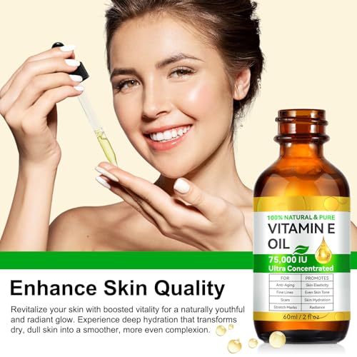 Vitamin E Oil 75,000 IU - Pure & Natural Skin & Hair Care - Moisturizing for Face, Body, Sars and Scalp 4 Fl Oz