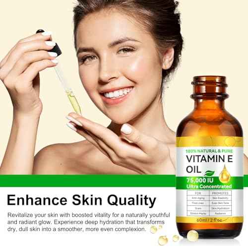 Vitamin E Oil,100% Pure & Natural Oil for Skin, Face, Hair & Nails, Body Bath for Moisturizing Dry Skin, Non-GMO & Vegan