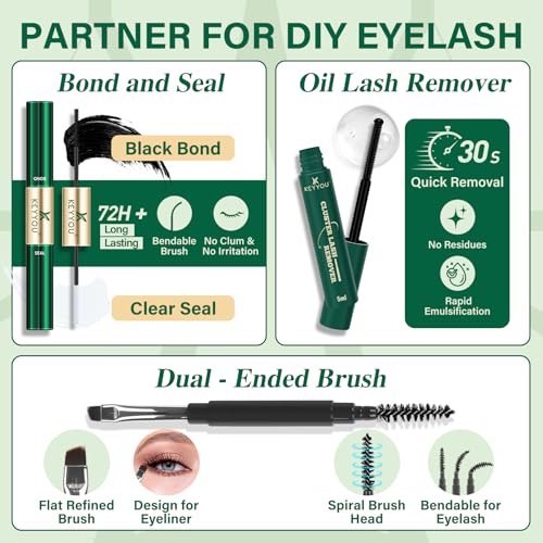 KEYYOU Lash Extension Kit - DIY Clusters with Bond, Seal & Remover