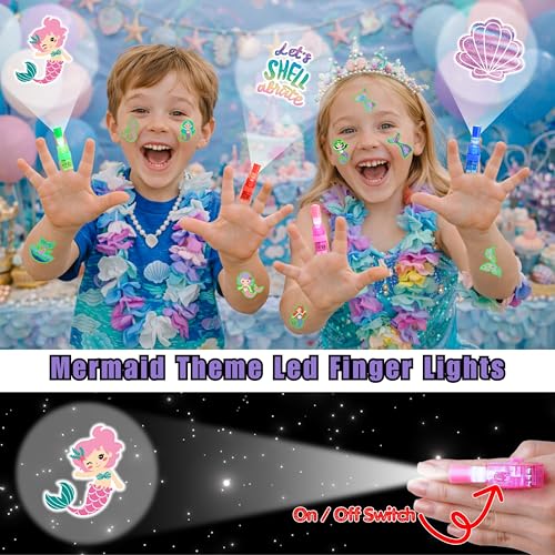 72 PCS Mermaid Party Favors ? 48 PCS Luminous Tattoos & 24 PCS LED Finger Lights Combo ? Birthday Goodie Bag Fillers, Party Supplies, Gifts Light Up Toys Glow In The Dark for Boys and Girls