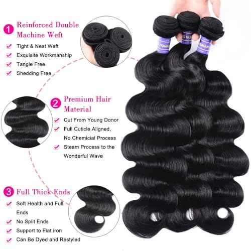 12A Human Hair Bundles 18 18 18 Inch Body Wave Bundles Human Hair Extensions 300g Unprocessed Brazilian Virgin Body Wave 3 Pieces Deals Brazilian Quick Weave Natural Black Wavy Extensions