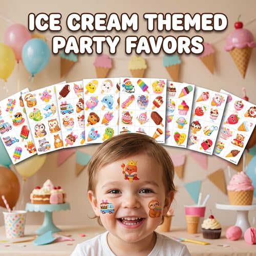 96 Ice Cream Temporary Tattoos for Kids | Colorful Designs