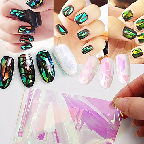 Holographic Nail Foil, 20 Rolls Iridescent Cellophane Nail Stickers Glass Paper Aurora Nail Foil Stickers Nail Decals Nail Accessories Nail Art Supplies (Don't Transfer)